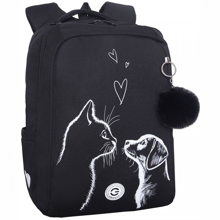 Рюкзак для девочек школьный (Grizzly) арт.RG-666-5/2 черный - белый 26х39х17 см Рюкзак для девочек школьный (Grizzly) арт.RG-666-5/2 черный - белый 26х39х17 см