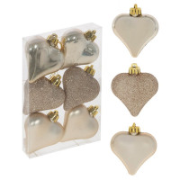 Фигурка на ёлку пластик 07см "Сердце" 06шт/наб. цв.бежевый арт.753611