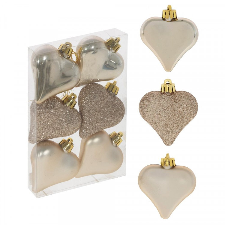 Фигурка на ёлку пластик 07см "Сердце" 06шт/наб. цв.бежевый арт.753611