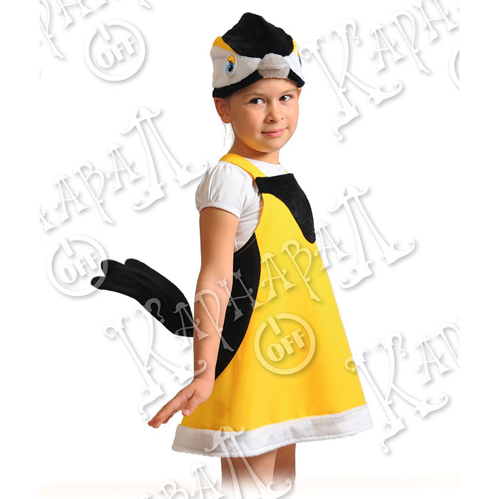 Костюм Д (ЖИВОТНОЕ) Синичка (сарафан,маска) р.98-134 цв.черный/серый/жёлтый плюш арт.2042