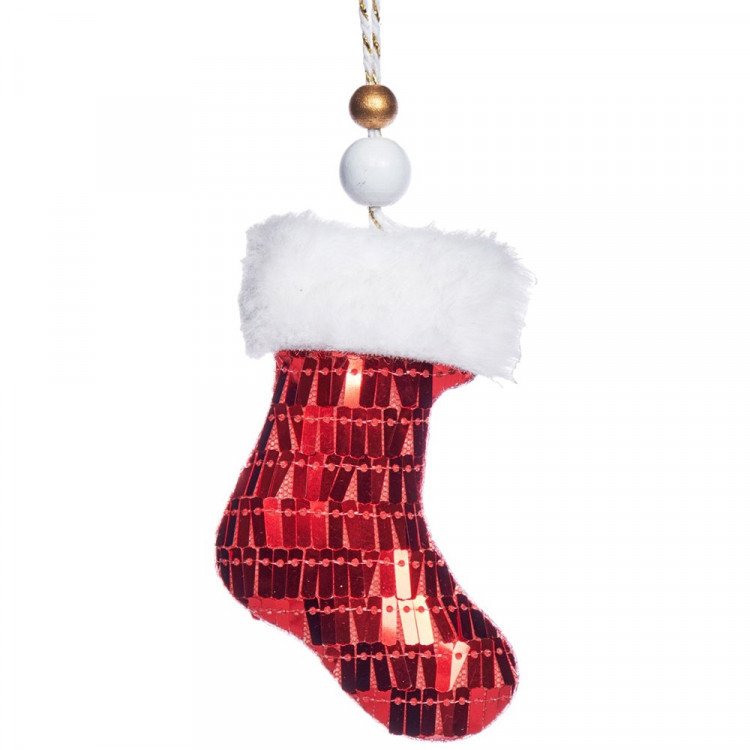 Украшение декор.подвесное текстиль/платик/дерево "Носок" 10см цв.красный арт.92363