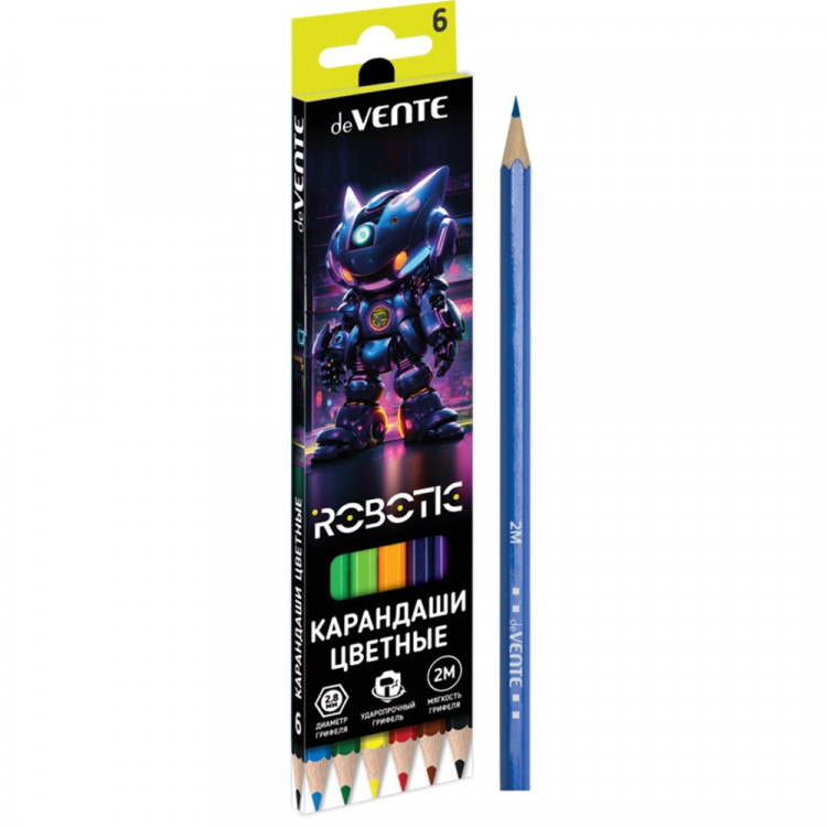 Карандаши цветные (deVENTE) Robotic 6 цветов 2М 2,8 мм шестигранные арт.5021539 Карандаши цветные (deVENTE) Robotic 6 цветов 2М 2,8 мм шестигранные арт.5021539