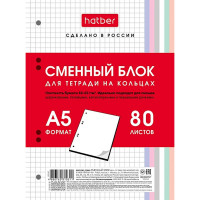 Сменный блок для тетрадей А5 80 листов (Hatber) многоцветный срез клетка арт.80СБ5В1_28950
