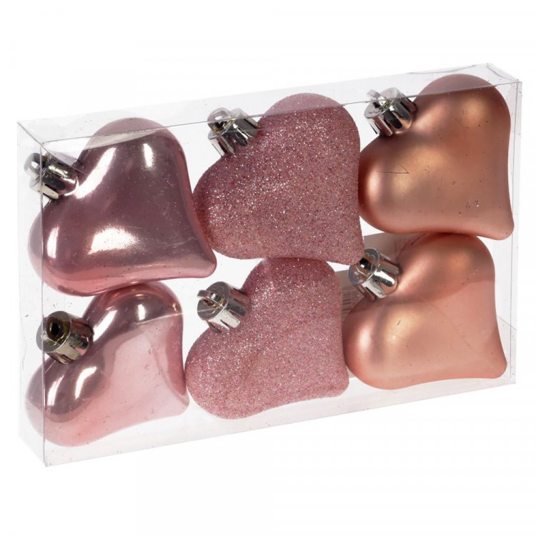 Фигурка на ёлку пластик 07см "Сердце" 06шт/наб. цв.розовый арт.722853