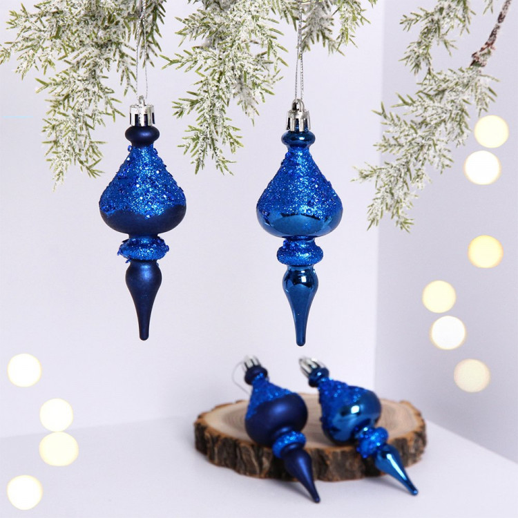 Украшение декор.подвеска пластик "Сосулька. Гламур" 10см 04шт/наб. цв.сапфир арт.107-6164
