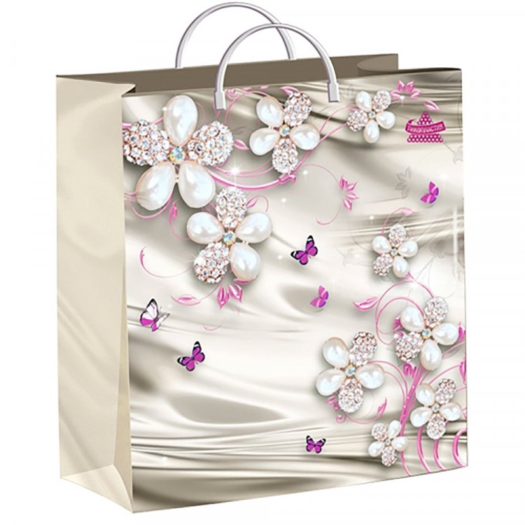 Пакет ПВД с пластиковыми ручками 24*26+10см Жемчужные цветочки