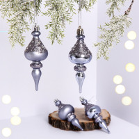 Украшение декор.подвеска пластик "Сосулька. Гламур" 10см 04шт/наб. цв.серебро арт.107-6163