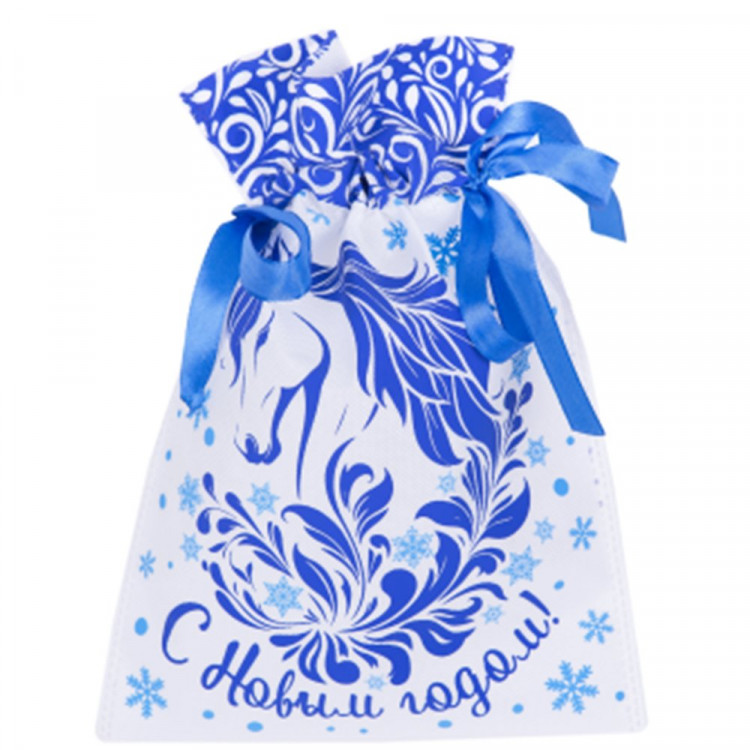 Мешок д/подарка с затяжной тесьмой 20*30см цв.белый/голубой арт.95082