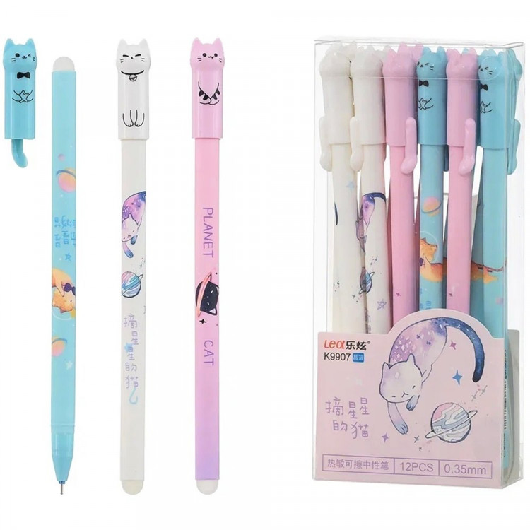 Ручка гелевая ПИШИ-СТИРАЙ (МС) синяя Планета кошек 0,35мм арт.K9907 (Ст.12)