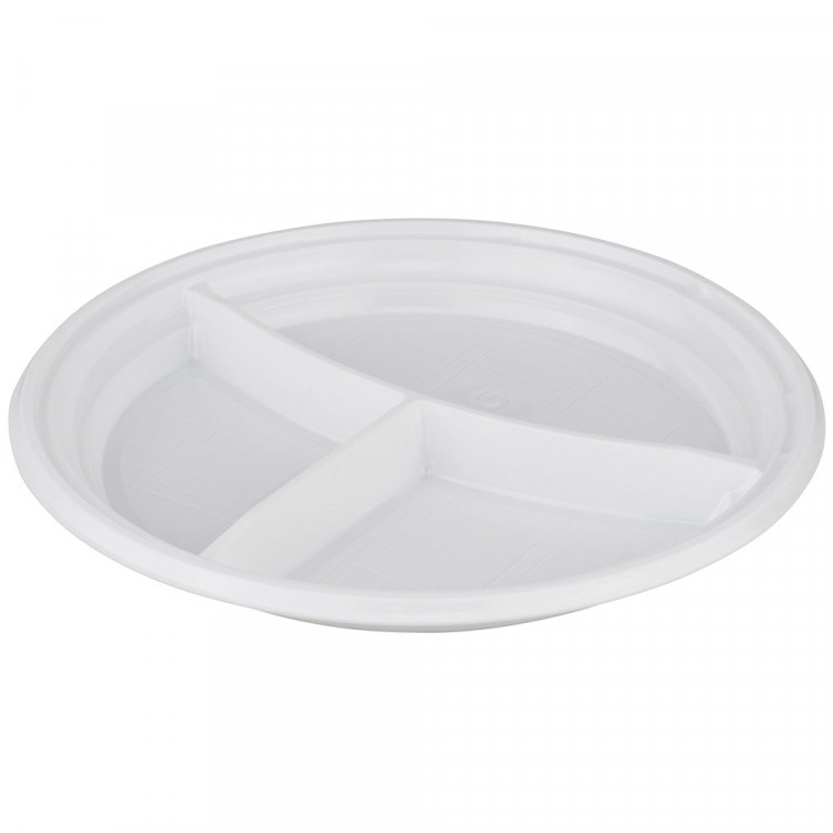 Тарелка пластиковая 3-секционная d-205мм, упаковка 100шт. (Ст.100/1800)