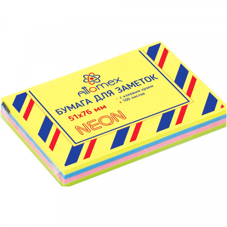 Блок самоклеющийся 51*76 100л 4цвета неон (Attomex) арт.2010420 (Ст.144) Блок самоклеющийся 51*76 100л 4цвета неон (Attomex) арт.2010420 (Ст.144)