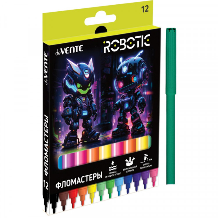 Фломастеры (deVENTE) Robotic 12 цветов вентилируемый колпачок картонная коробка арт.5081533