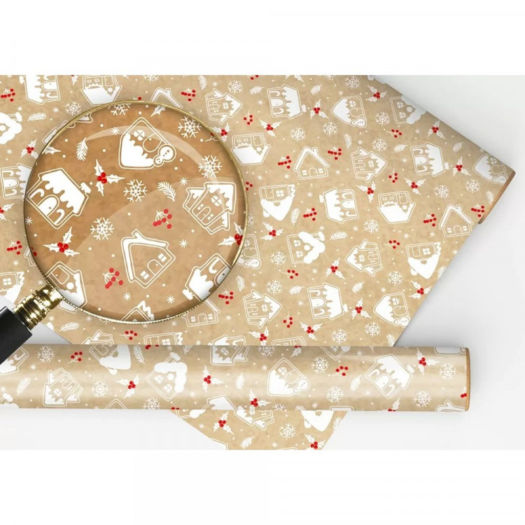 Бумага упаковочная крафт 974*674мм "Пряничные домики и ягоды" арт.152502545