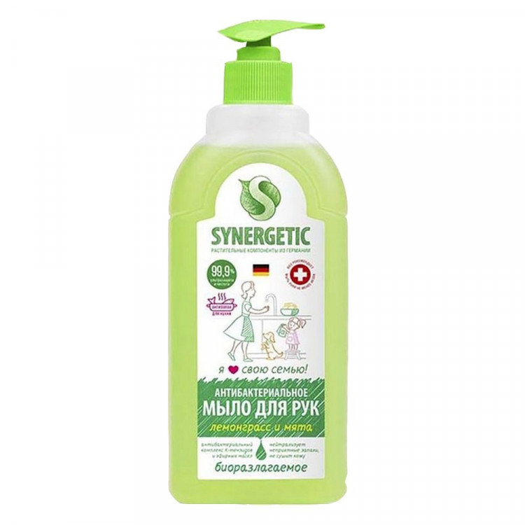 Мыло жидкое 500мл дозатор Synergetic лемонграсс и мята, антибак. арт.105059
