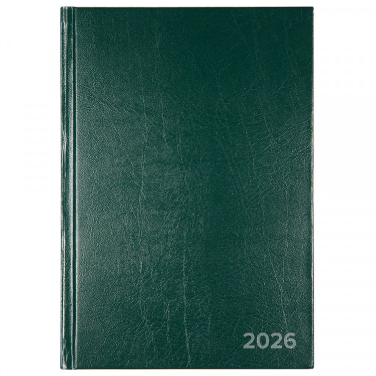 Ежедневник датированный 2026 "Attomex" A5 (140x210 мм) 336 стр, офсет 60 г/м², твердая обложка из бумвинила, тиснение фольгой, темно-зеленый