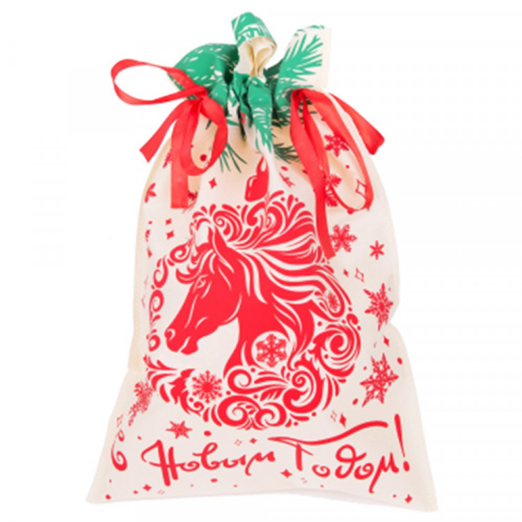 Мешок д/подарка с затяжной тесьмой 30*45см цв.белый/красный арт.95087