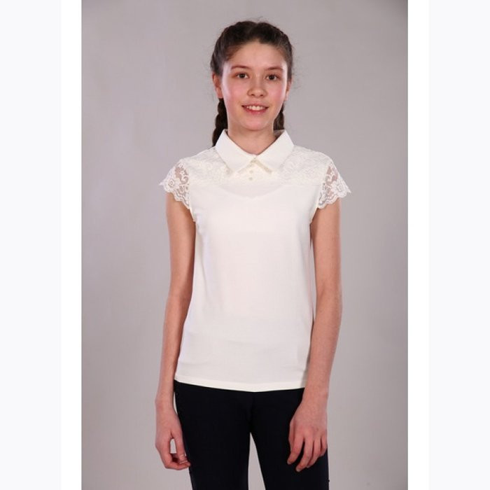 Джемпер для девочки трикотажный (Ликру) короткий рукав цвет голубой арт.7036 МИРАНДА размерный ряд 36/146-42/164 Джемпер для девочки трикотажный (Ликру) короткий рукав цвет голубой арт.7036 МИРАНДА размерный ряд 36/146-42/164