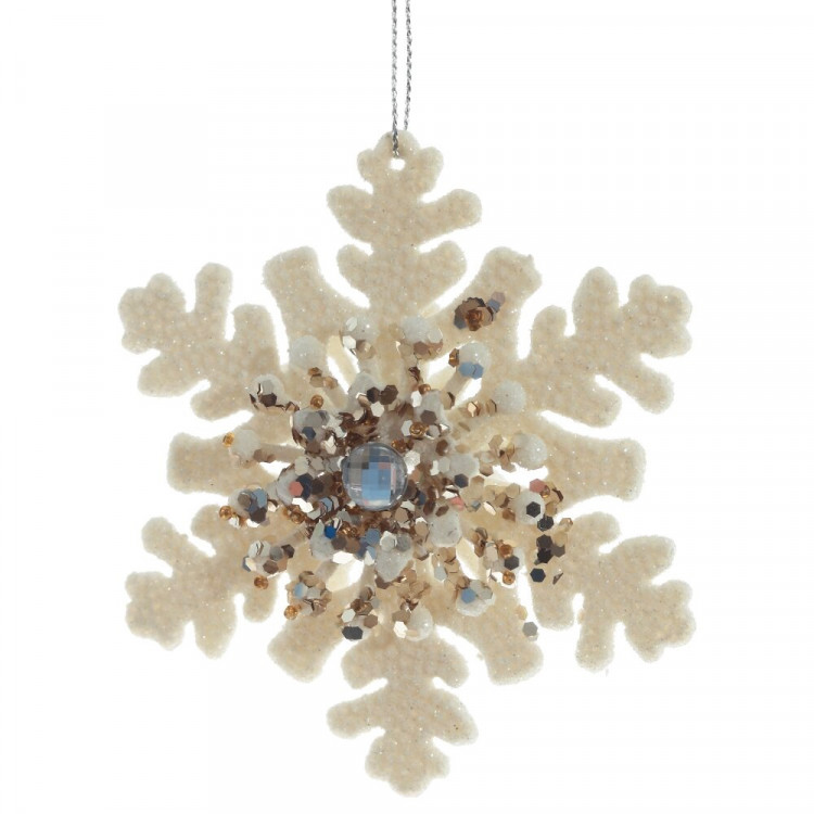 Украшение декор.подвеска "Снежинка" 10,5см цв.бежевый арт.779700
