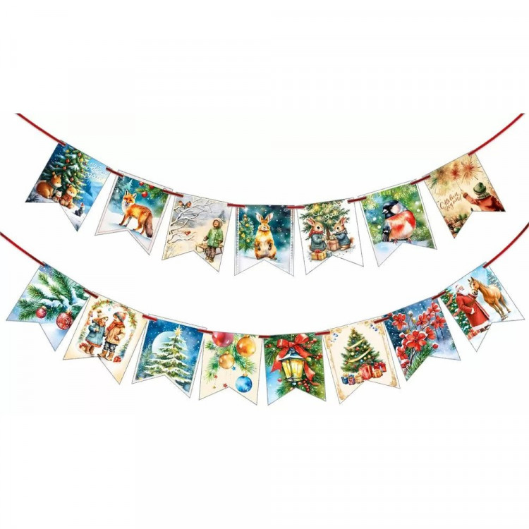 Гирлянда-растяжка "Винтаж. Новогодние флажки" от 200см до 250см  арт.70000845