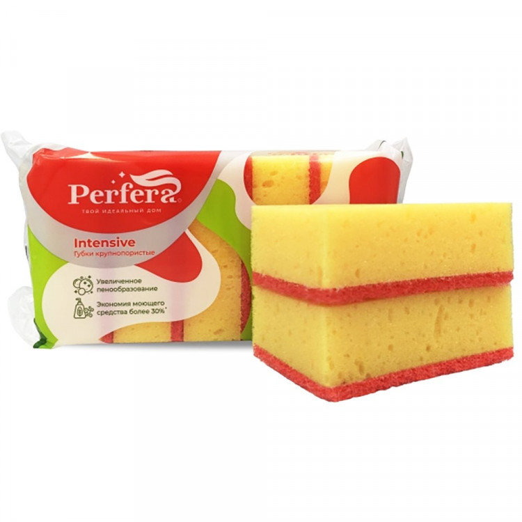 Губка для посуды 5 штук в упаковке 97*64*35  ТМ Perfera INTENSIVE крупнопористая (Ст.16)