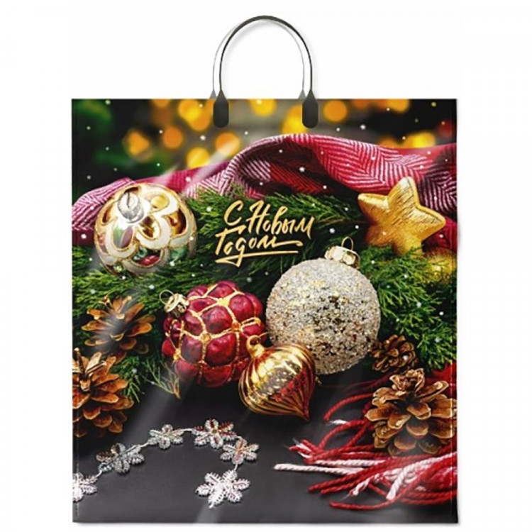 Пакет ПВД с пластиковыми ручками 40*44+10см 100мкм НГ Красное золото