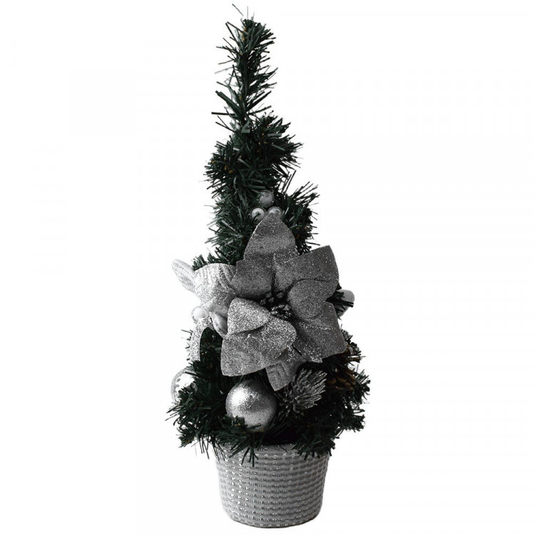 Композиция новогодняя настольная в горшочке "Зимняя нежность" 40см цв.серебро арт.107-6188