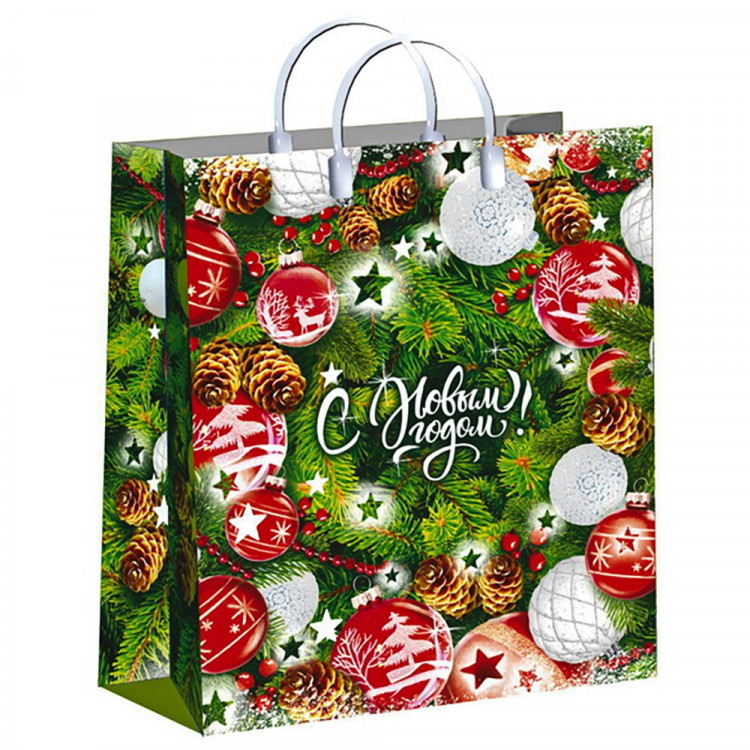 Пакет ПВД с пластиковыми ручками 30*40+10см 150мкм НГ Еловое царство