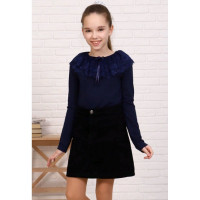 Джемпер для девочки трикотажный (Ликру) длинный рукав цвет синий арт.3021 Флора размерный ряд 32/128-42/164