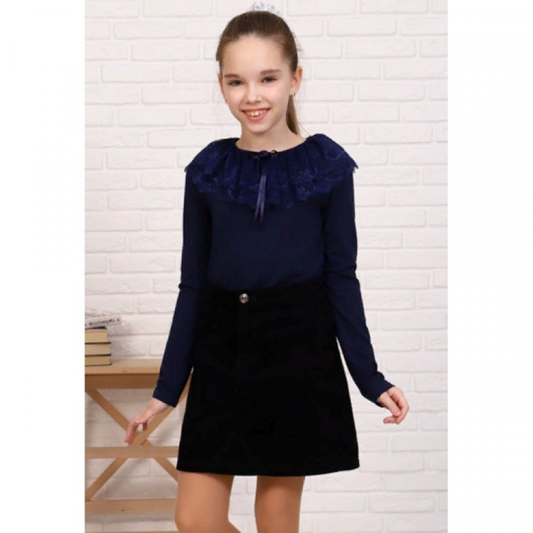 Джемпер для девочки трикотажный (Ликру) длинный рукав цвет синий арт.3021 Флора размерный ряд 32/128-42/164