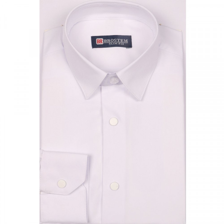 Сорочка подростковая приталеная длинный рукав размерный ряд 36/158-164(XXS)-41/176-182(XL) цвет белый Brostem арт.3LBX1-1X** на кнопках