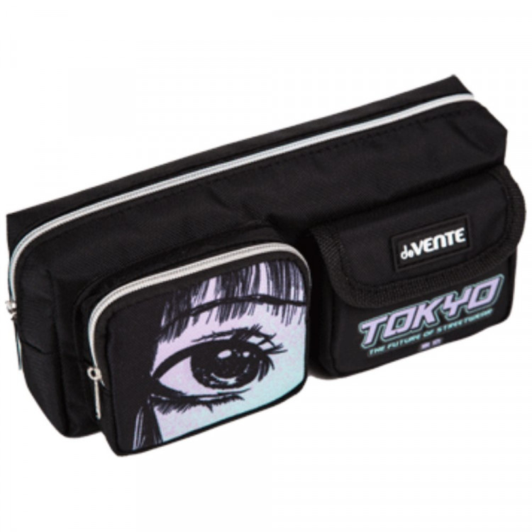 Пенал-косметичка 1 отделение (deVente) Tokyo Style 210x85x60мм объемный карман на молнии, карман на липучке арт.7029421