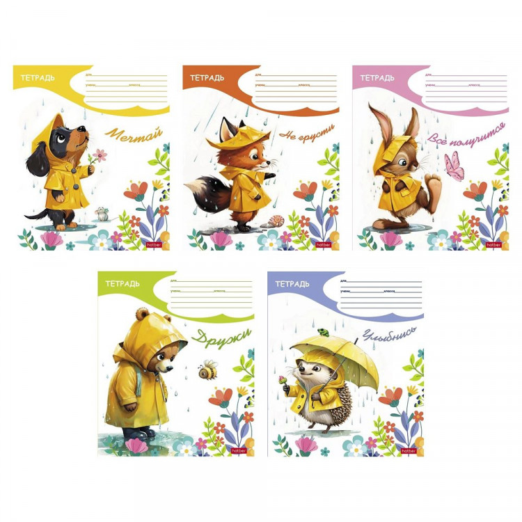 Тетрадь 12 листов клетка (Hatber) Под дождиком ассорти арт 12Т5В1