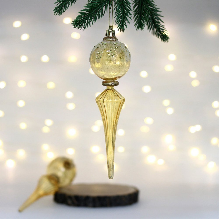 Украшение декор.подвеска пластик "Сосулька. Изящный блеск" 19см 02шт/наб. цв.золото арт.107-6115