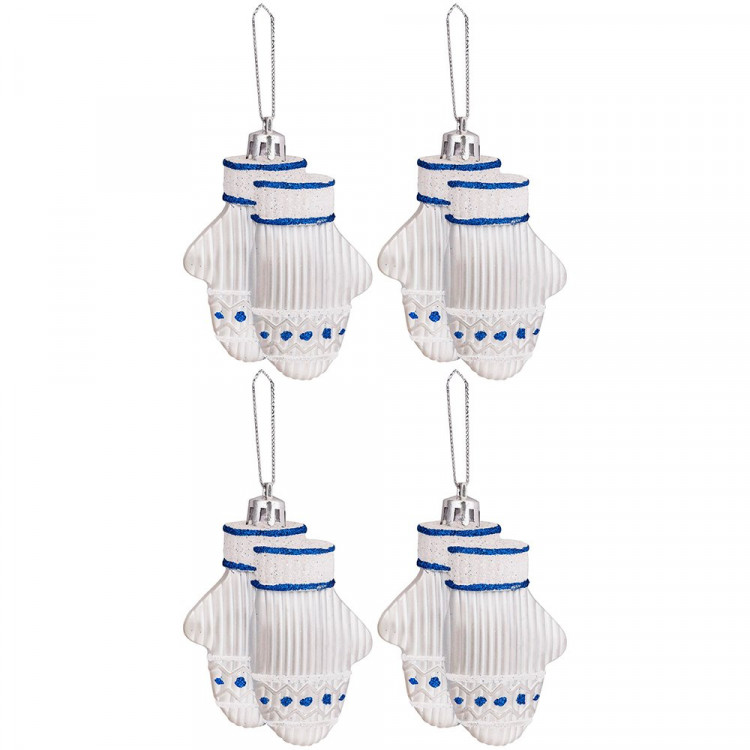 Фигурка на ёлку пластик "Варежки" 07см 04шт/наб. цв.белый/синий арт.92694