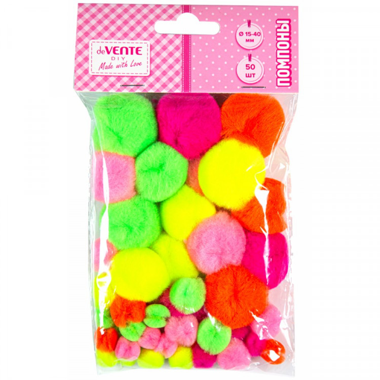 Набор для творчества Помпоны 15мм-10шт,20мм-10шт ,35мм-10шт ,40 мм-10шт (deVENTE) неоновые цвета ассорти арт 8000554 Набор для творчества Помпоны 15мм-10шт,20мм-10шт ,35мм-10шт ,40 мм-10шт (deVENTE) неоновые цвета ассорти арт 8000554