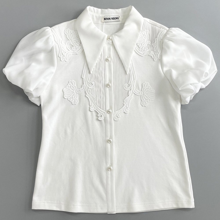 Блузка для девочки  (Kevin Young) короткий рукав цвет белый арт.R105141 размерный ряд 30/122-38/146
