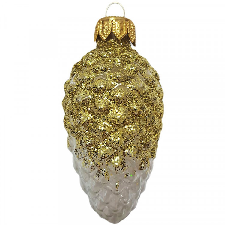 Украшение на ёлку стекло 08см "Шишка в снегу" прозрачная золотая п/у арт.ФУ-2-90/П1