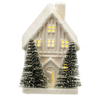 Статуэтка декоративная "Домик с ёлками" 09см с подсветкой арт.806089