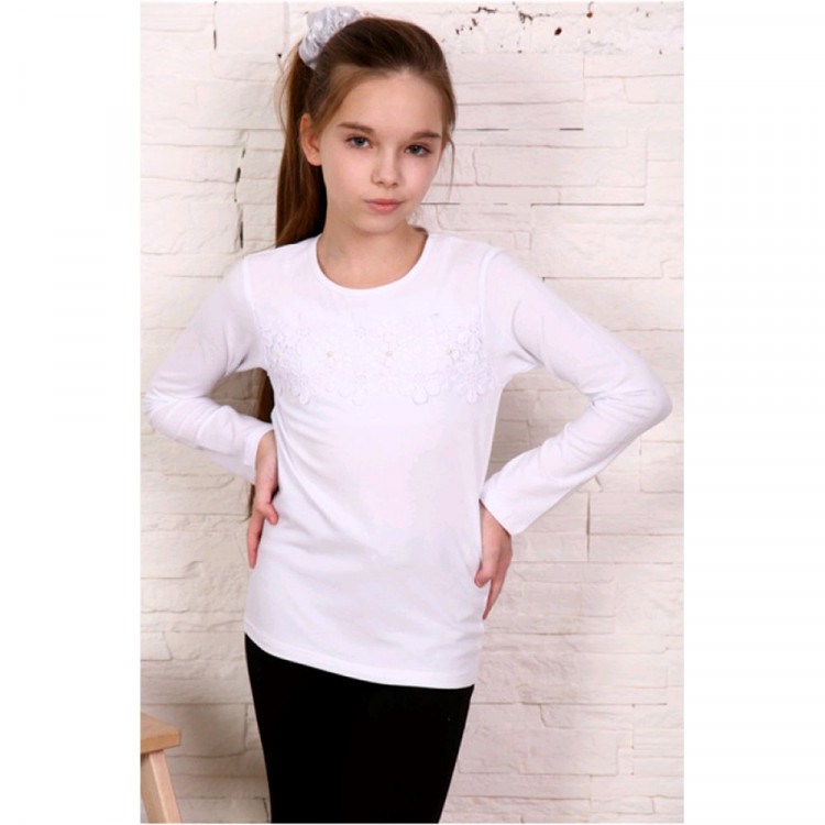 Джемпер для девочки трикотажный (Ликру) длинный рукав цвет экрю арт.1135 АКСИНИЯ размерный ряд 32/128-40/158 Джемпер для девочки трикотажный (Ликру) длинный рукав цвет экрю арт.1135 АКСИНИЯ размерный ряд 32/128-40/158