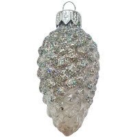 Украшение на ёлку стекло 08см "Шишка в снегу" прозрачная серебро п/у арт.ФУ-2-90/П2
