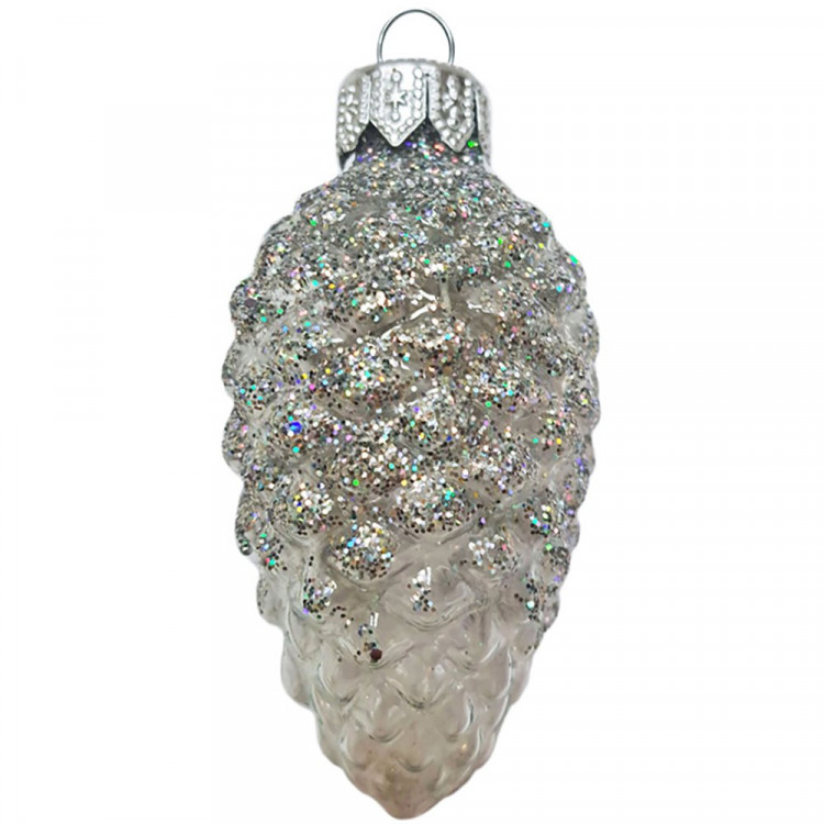 Украшение на ёлку стекло 08см "Шишка в снегу" прозрачная серебро п/у арт.ФУ-2-90/П2