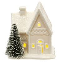 Статуэтка декоративная "Домик с ёлкой" 08см с подсветкой арт.806090