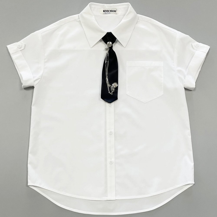 Блузка для девочки  (Kevin Young) короткий рукав цвет белый арт.R105066 размерный ряд 34/134-44/164