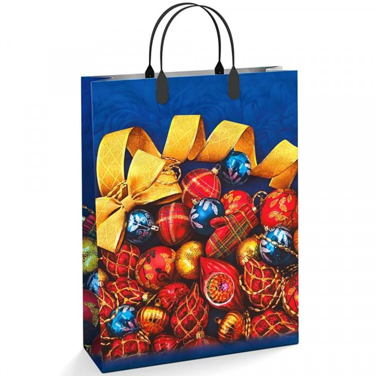 Пакет ПВД с пластиковыми ручками 30*40+10см 150мкм НГ Лента золотая