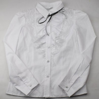 Блузка для девочки (Ажур) длинный рукав цвет белый арт.0091Д размерный ряд 30/128-36/146 Блузка для девочки (Ажур) длинный рукав цвет белый арт.0091Д размерный ряд 30/128-36/146