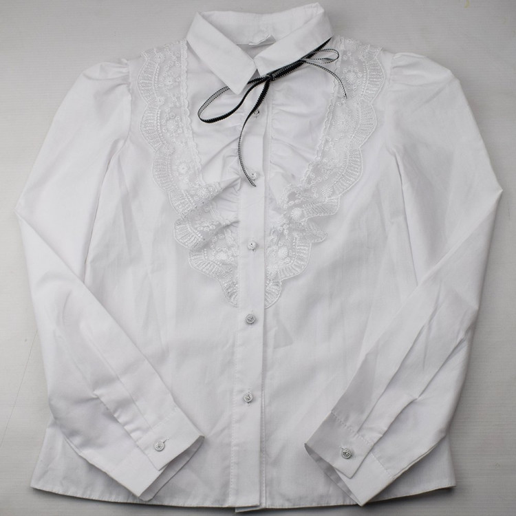 Блузка для девочки (Ажур) длинный рукав цвет белый арт.0091Д размерный ряд 30/128-36/146 Блузка для девочки (Ажур) длинный рукав цвет белый арт.0091Д размерный ряд 30/128-36/146