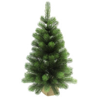 Елка настольная 60см (хвоя 100% литая, ветки примотка, подставка пенёк+мешковина) "Лира" арт.1032406