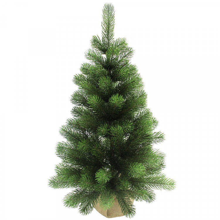 Елка настольная 60см (хвоя 100% литая, ветки примотка, подставка пенёк+мешковина) "Лира" арт.1032406