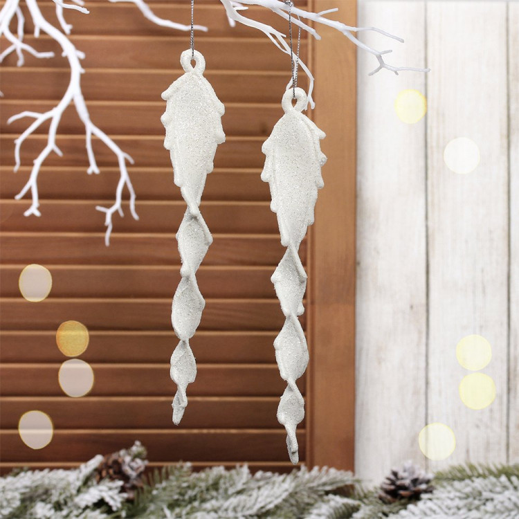 Украшение декор.подвеска пластик (Серия жемчужная) "Сосулька блестящая" 23см 02шт/наб. арт.916-2018