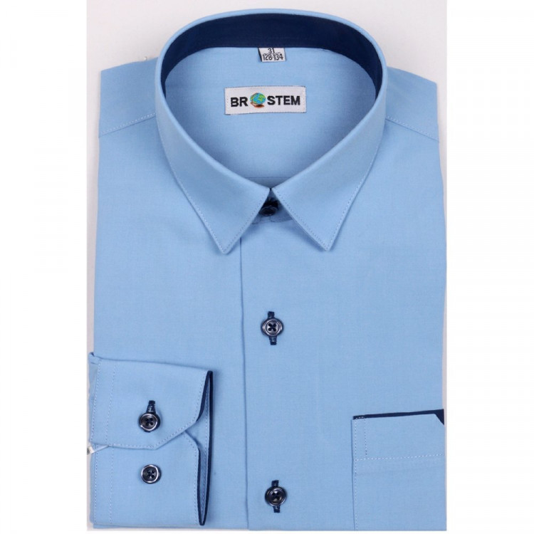 Сорочка детская приталенная длинный рукав размерный ряд 29/116-122-36/158-164 цвет голубой Brostem арт.ZHX003-9d**